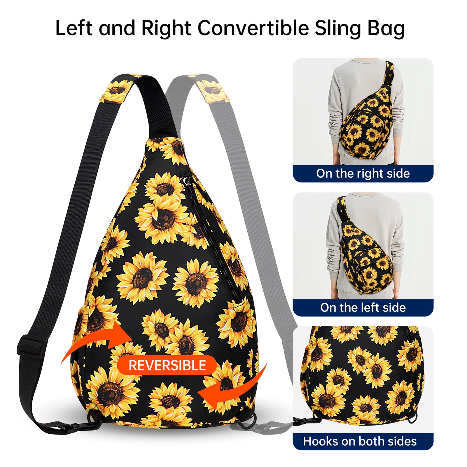 HAWEE Convertible Sling Backpack Purse Sunflower Crossbody Chest Bag Left and Right Shoulder Water Repellent