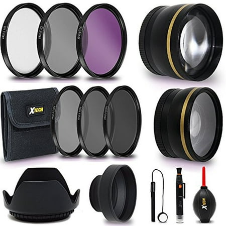 Professional 58mm Lens Accessories Kit / Bundle for Canon DSLR Cameras includes 2 Lens Kit (Telephoto, Wide Angle) 58mm Filters (UV, ND CPL, FLD), 58mm Lens Hood, Lens Cap, Cleaning Tools +