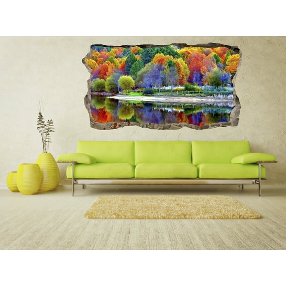 Startonight 3D Mural Wall Art Photo Decor Colored Trees in Water Reflection Amazing Dual View Surprise Wall Mural Wallpaper Nature Wall Paper Art Gift Large 47.24 ‘’ By 86.61 ‘’