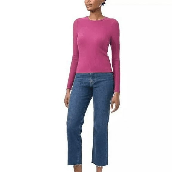 Splendid Women's Ribbed Crew Neck Long Sleeve Tee (Pink, XL)