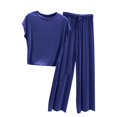 thumbnail image 2 of SDNall Womens Summer Slim Oversized Casual Loose Round Neck Versatile Slimming Pajama Set, 2 of 9