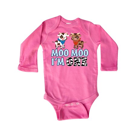 

Inktastic Moo Moo I m 1 with Cute Holstein Cows Gift Baby Boy or Baby Girl Long Sleeve Bodysuit