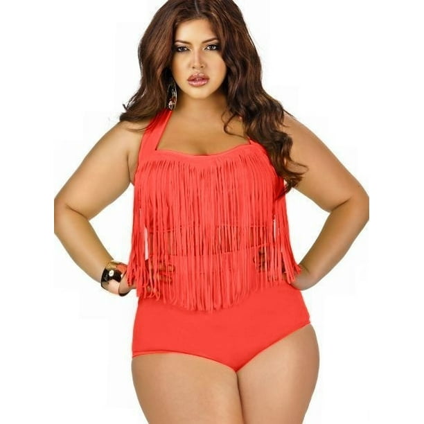 Women's Size Fringe Bikini Coral, XL - Walmart.com