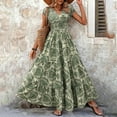 thumbnail image 2 of MORTTIC Women's Floral Print V-Neck with Short Sleeves Stretch High Waist Maxi Beach Vacation Boho Dress Green，S, 2 of 6