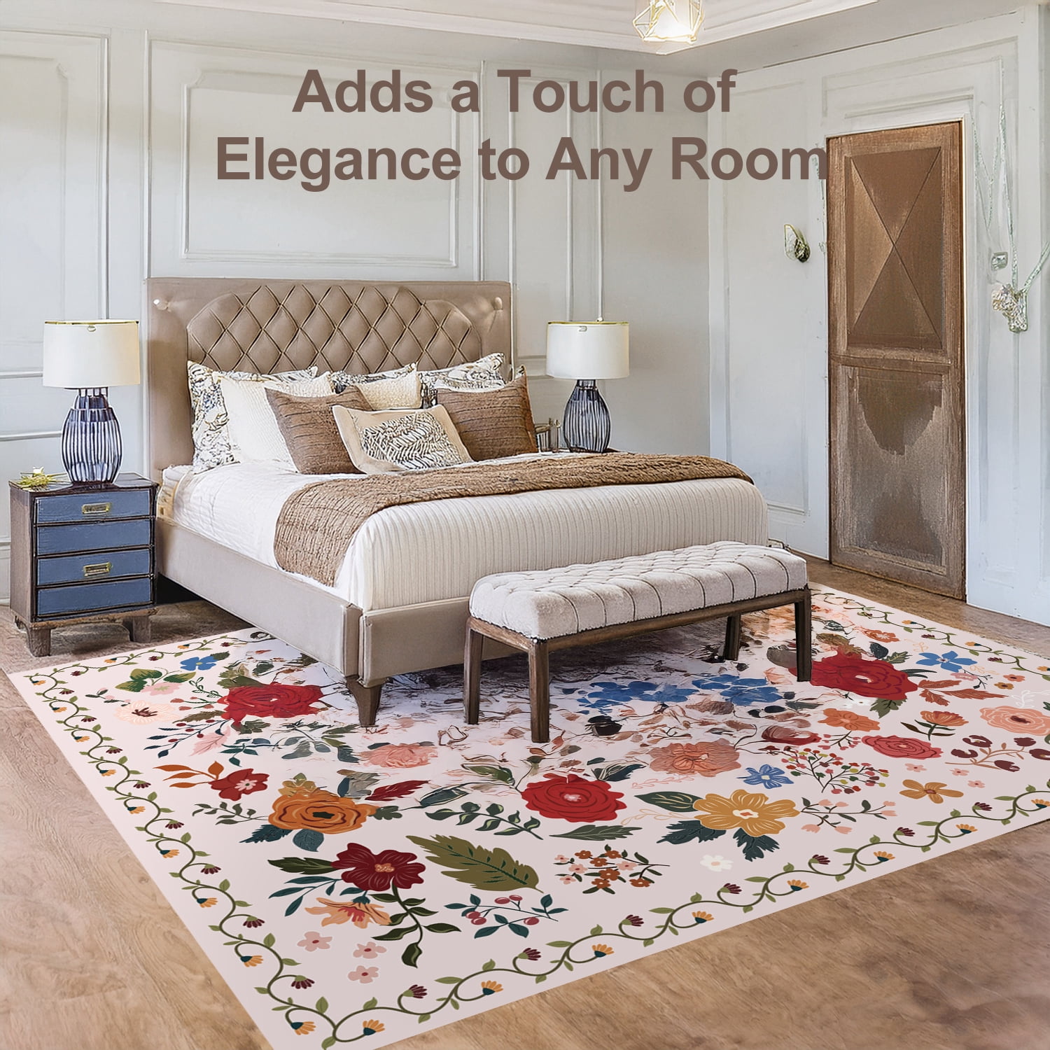 Sanmadrola Area Rugs for Living Room Rug 5x7 Machine Washable Non Slip Floral Vintage Low Pile Large Rugs for Living Room, Bedroom, Farmhouse, Dining Room,Kitchen Entryway Bathroom Office