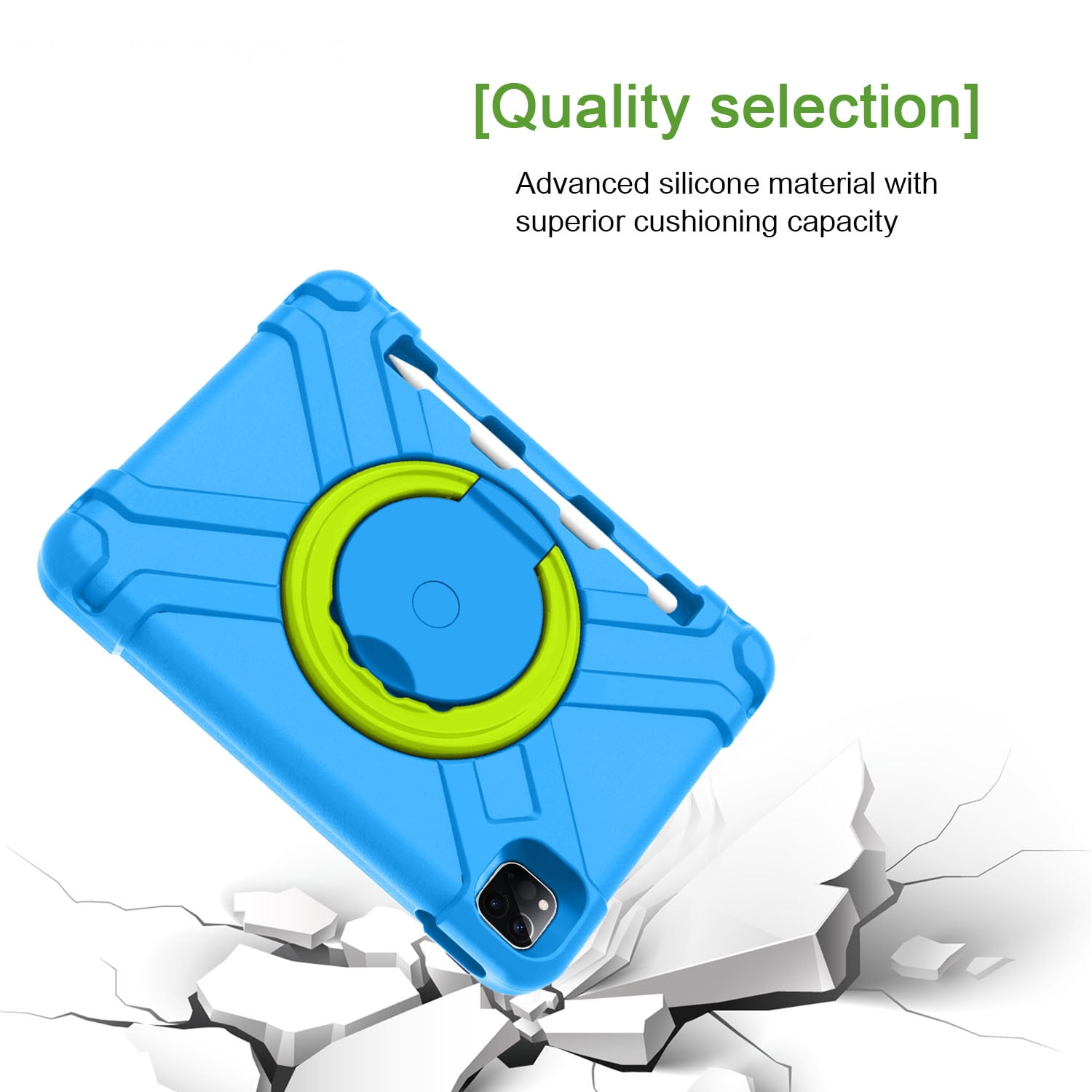 iPad Pro 11 2020 Case with Pencil Holder, Allytech Kids Friendly Case 360 Rotating Kickstand Heavy Duty Protective Shockproof Case Cover for Apple iPad Pro 11 2nd Generation 2020, Blue/Green