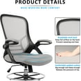 thumbnail image 7 of HYLONE Drafting Chair, Tall Office Chair Standing Desk Chair Grey Mesh High-Back Drafting Stool with Flip-Up Arms, Adjustable Foot Ring, 7 of 7