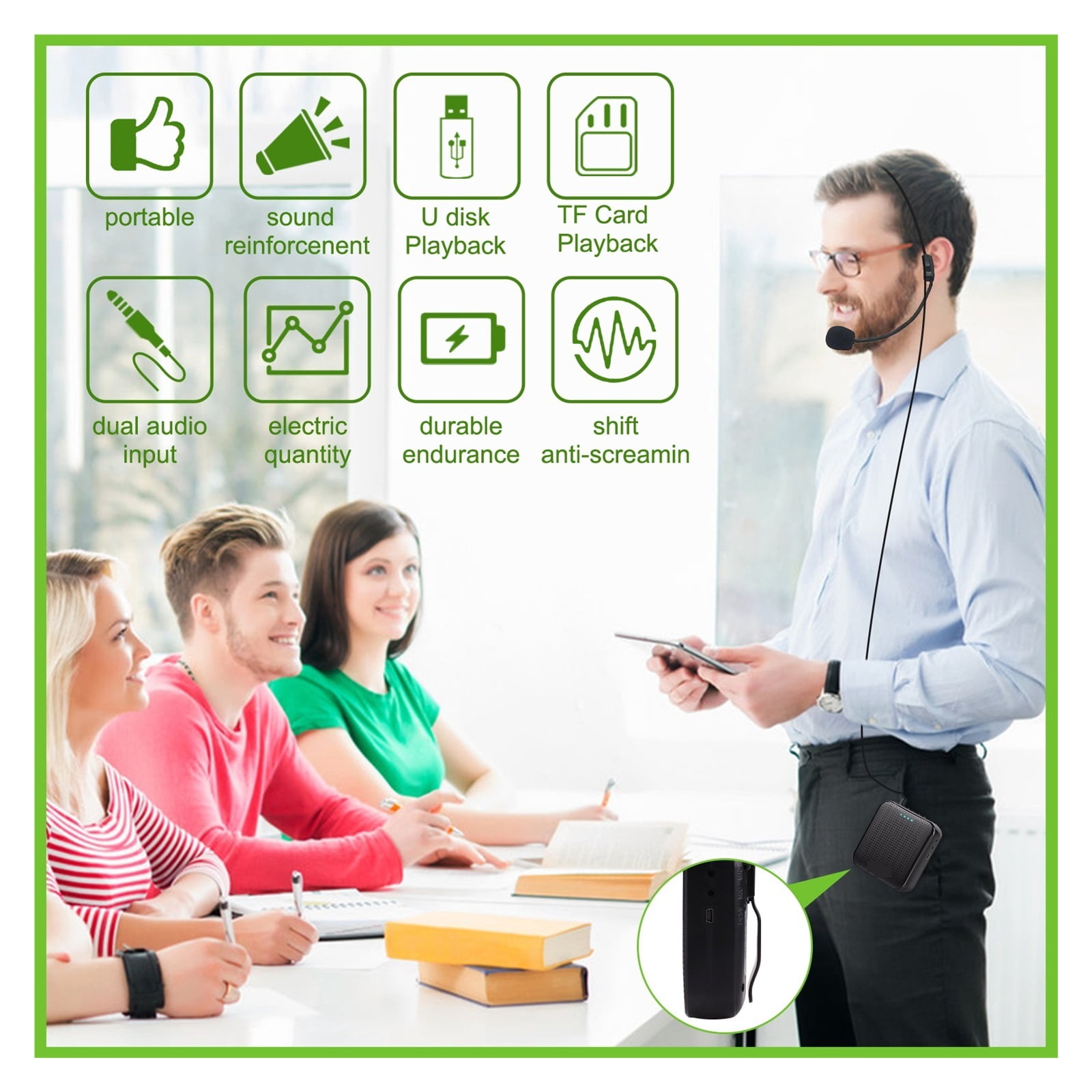 Voice Amplifier 5W 2200mAh Multifunctional Portable Voice Speakers With Microphone For Teacher Tour Guide Speech Meeting ,High Sound