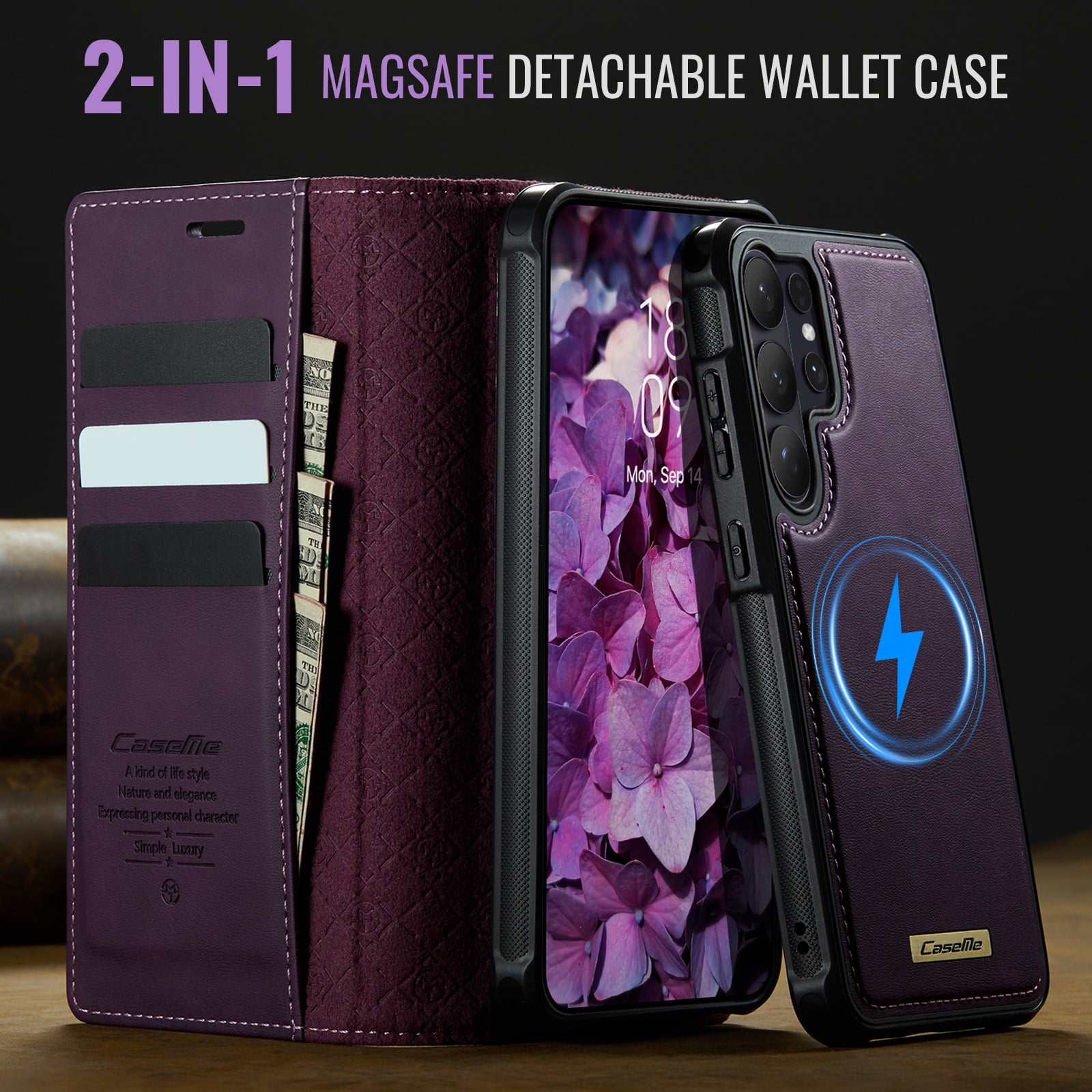 New Phone Case For Samsung Galaxy S26 Ultra, Business Leather Shockproof Flip Stand RFID Card Slots 2-in-1 Detachable Magnetic Wallet Case Cover,Purple