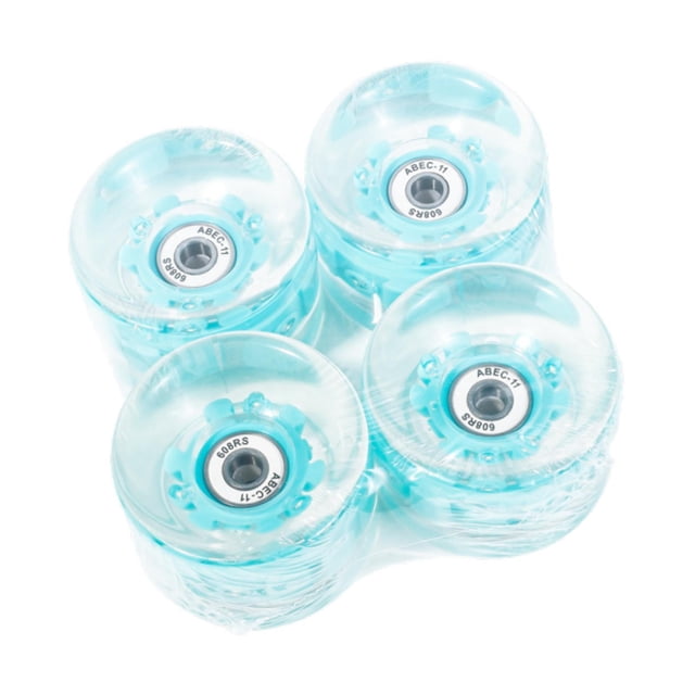 DYNWAVECA 4 Pcs Roues de Planche à Roulettes Lumineuses Lisses avec Roulements Pièces de Réparation Haute Élasticité PU 65mm 78A Remplacement Roues de Croisière LED Blanc