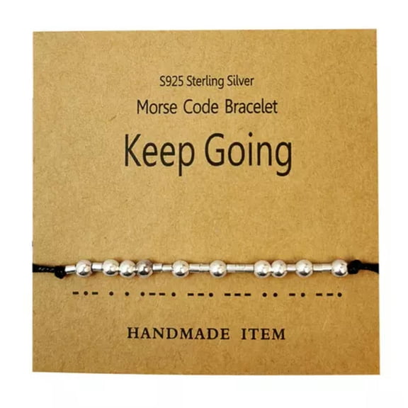 HOOUN Bracelet Beach Jewellery Beaded Silver Morse Code BFF Love Hope Cord Gift-Keep Going