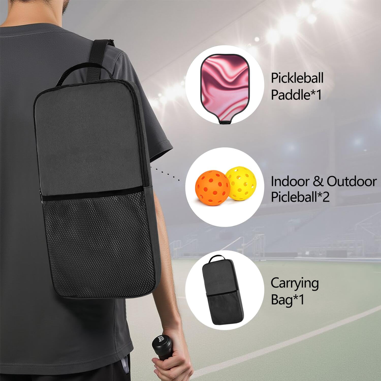 Pickleball Paddles Set Of 1, Fiberglass Surface, Fluid Smoke Aurora Art Style, 1 Paddle, 2 Balls & Bag