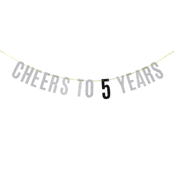 Cheers to 5 Years Banner Children 5th Birthday 5th Anniversary Banner Celebration Party Decoration Supplies Silver Glitter
