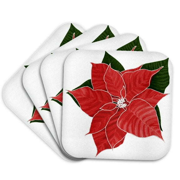 3drose, Pretty Red Christmas Poinsettia Illustration, Set of 4 Coasters - Cork