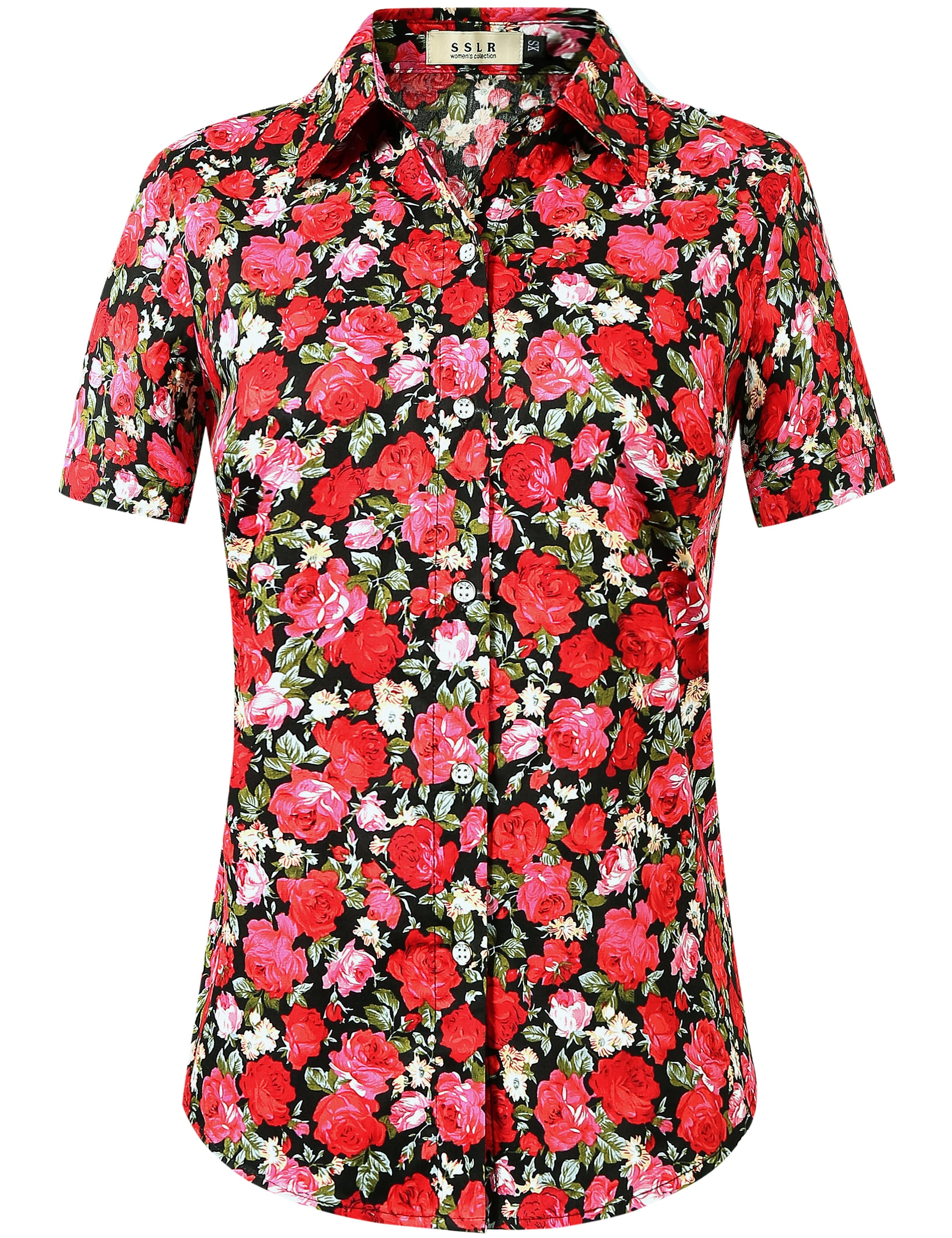 SSLR Womens Hawaiian Shirts Floral Blouses Short Sleeve Button Down Shirts