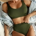 thumbnail image 2 of Lolmot Fashion Two Piece High Waisted Women's Bikini Set Sporty Swimsuits Solid Color Bathing Suit with Bottom, 2 of 5