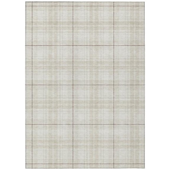 HomeRoots 597111 3 x 5 ft. Ivory, Beige & Brown Plaid Washable Indoor & Outdoor Rectangle Area Rug