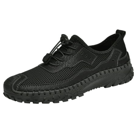 Men s Shoes Casual Hiking Breathable Mesh Outdoor Sneakers Loafers Slip On Summer Lightweight Men Walking Anti-Slip Black 8.5 US