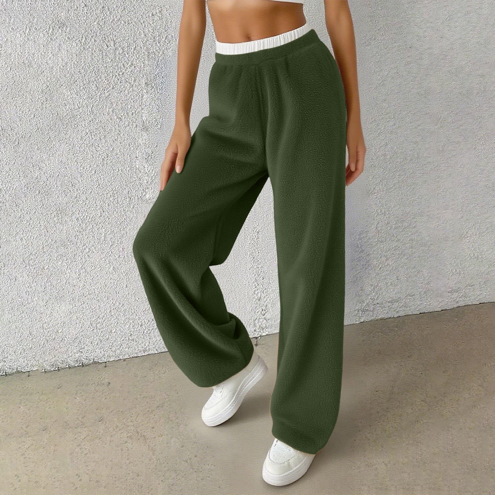 Gamivast Sherpa Fleece Pants Women Loungewear Wide Leg Sweatpants Running Work Out Solid High Waist Trousers Winter Warm Fuzzy Pants Baggy Pajama Bottoms
