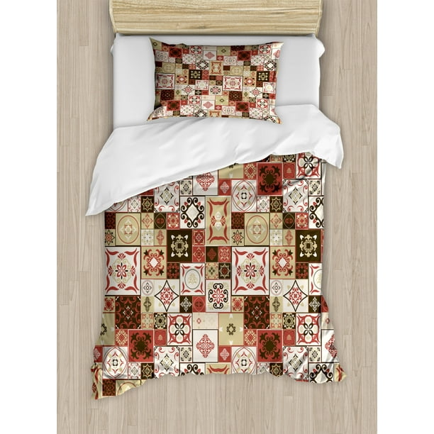 Moroccan Duvet Cover Set Tile Pattern With Squares Of Various