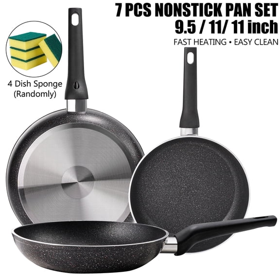 Vivicreate 3-Piece Nonstick Frying Pan Set, Aluminum Skillet Set (9.5", 11", 11" Deep), Easy Clean, Fast Heating, for Gas, Electric & Induction