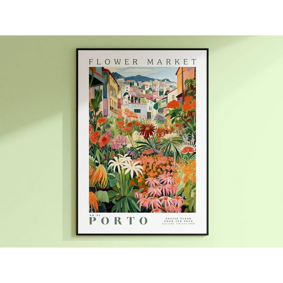 Flower Market Porto Print, Portugal Travel Art, Porto Poster, Botanical Wall Art, Green Wall Art, Pink And Orange Wall Art, Trendy Wall Art Wall Art, Modern Wall Decor For Living Room, 8x12 UNFRAMED
