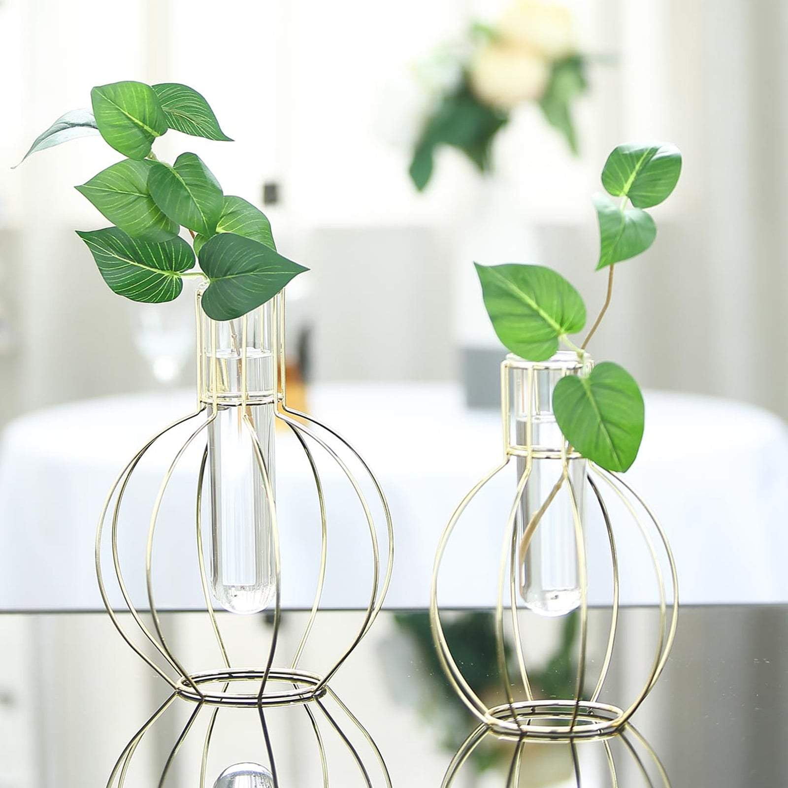 2 Pack Geometric Metal Flower Vase Racks Holders Round Flask Style