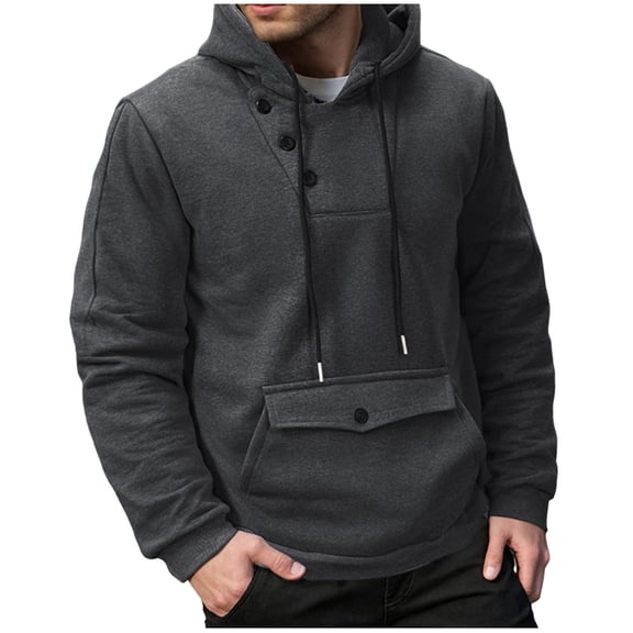 Chiccall Mens Fleece Hoodie Drawstring Long Sleeve Button Hooded Sweatshirts Casual Loose Fit Athletic Pullover with Pocket