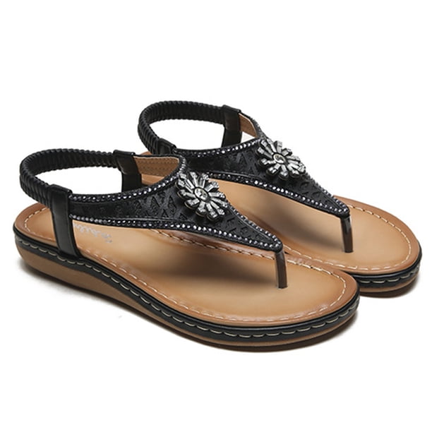 Zapatos de mujer Zapatillas de tacón bajo Sandalias cómodas casuales Playa Flores de diamantes Chanclas bohemias Wmkox8yii nm3185