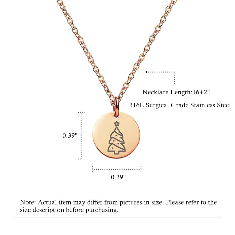 Anavia Round Christmas Tree Stainless Steel Rose Gold Disc 10mm Pendant Jewelry with Gift Box