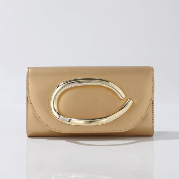 Jaucin Women's Gold Classic Metal Clutch Metal Flap Buckle Evening Handbag Wedding Party Wallet Detachable Shoulder Strap