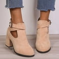 thumbnail image 7 of Fesfesfes Cowgirl Boots For Women Retro Casual Suede Low-top Mid-heel Chunky Boots With Buttons 4.5(36), 7 of 7