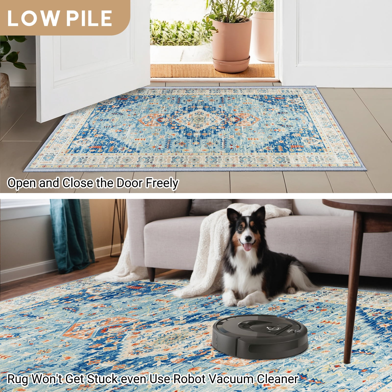 Traditional Area Rug, 8'x10' Foldable Medallion Carpet, Indoor Non-Slip Rug for Kitchen Living Room Bedroom Dining Room