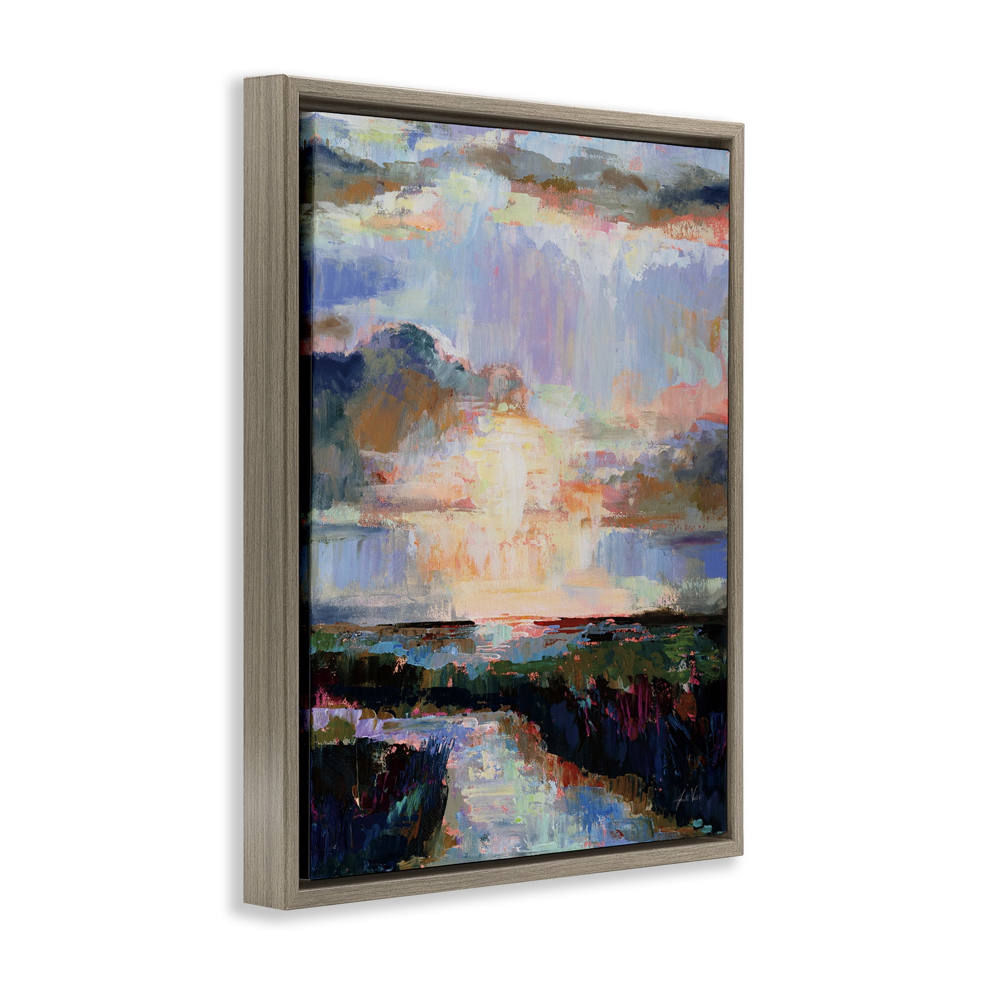 Stupell Industries Sunlit Tide Abstract Abstract Painting Brown Floater Framed Canvas Art Print Wall Art, 25 x 31