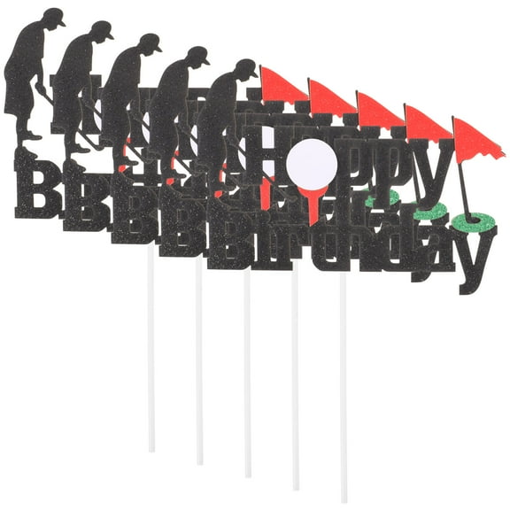 FRCOLOR Golf Themed Birthday Cake Topper for Men Black Paper Decoration for Cupcakes and Cakes 5 Pieces