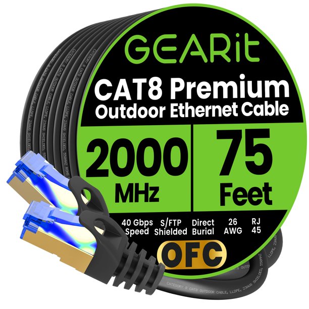 Cable Ethernet GearIt Cat8 RJ45, 75 pies, 40 Gbps, 2000 Mhz, SFTP