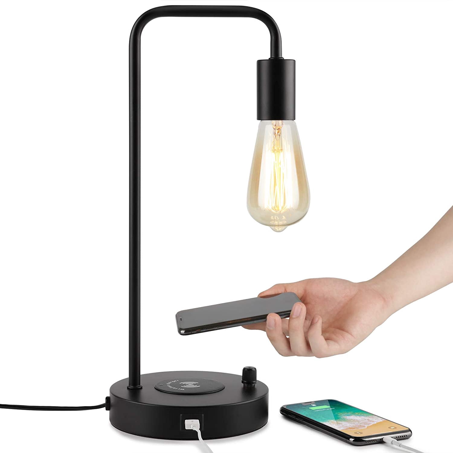 Wireless Charging Desk Lamp – Table Lamp with USB Port and Wireless Charging Pad, Bedside Lamp for Office Bedroom Living Room College Dorm