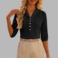 thumbnail image 4 of UAMVSH 3/4 Length Sleeve Womens Tops Dressy Casual Lapel Work Blouse Lightweight Button V Neck Tunic Shirts for Business Office, 4 of 6