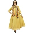 thumbnail image 5 of Bimba Flared Pom-Poms Cotton Beige Kurta Anarkali Classic Dress With Scarf-4, 5 of 8