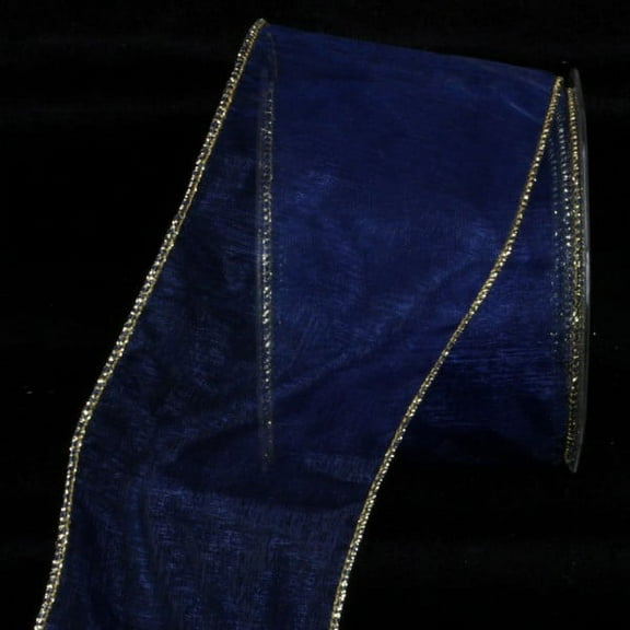 The Ribbon People Royal Blue and Gold Sheer Wired Craft Ribbon 3" x 27 Yards