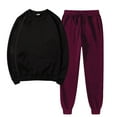 thumbnail image 2 of 2PCS Outfits Men's And Women's Sports Tracksuits Long Sleeve Crewneck Solid Color Pullover Hoodless Sweatshirt And Sweatpants Fall Winter Suit&nbsp; Black S, 2 of 5