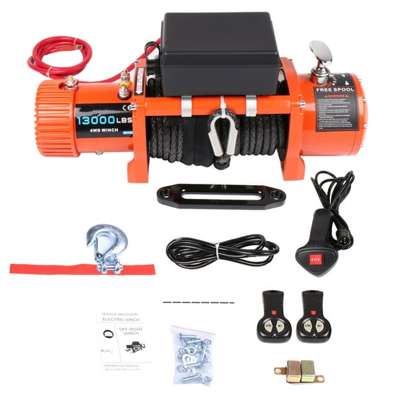 SCITOO - 13000lbs Electric Winch 12V Waterproof Truck Trailer Synthetic Rope 4WD w/ cover
