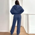 thumbnail image 6 of Soyumi Trendy Workout Pajamas Matching Sets Tracksuits Lightweight Long Sleeve tops and Pants Sleepwear Cardigan Gaucho Baggy Silk Pajama Wide Leg Pants Sweatsuits Casual Going Out Satin, Navy, 6 of 8