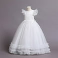 thumbnail image 6 of Gubotare Girls Dresses Special Occasion Flower Girl Dresses for Wedding Toddler Tulle Lace Applique Ball Gown Ruffles Long Sleeve Puffy Kids Pageant Dress (White,Size 9-10 Years), 6 of 9