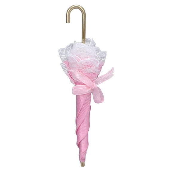 FUTUREORYY 1Pack Mini Umbrella Pink Cloth Alloy Doll House Prop Kid Plaything 3.3x0.8x0.6in