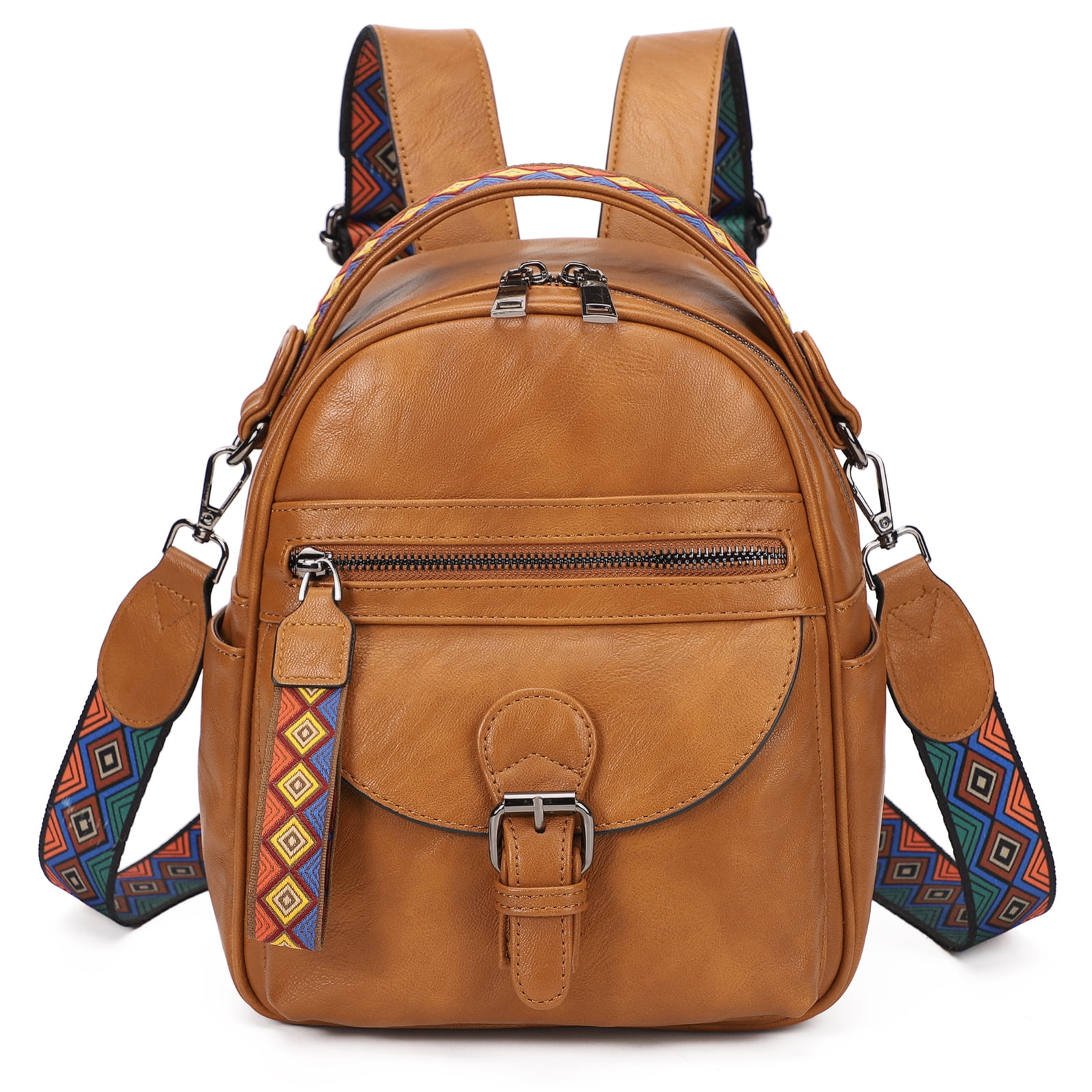 KL928 Women Small Backpack Leather Ethnic Shoulder Straps Backpack
