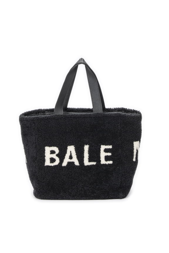 Pre-Owned Balenciaga Gray XS Logo Shearling Tote Shoulder Bag Printed Shearling Canvas