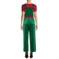 thumbnail image 5 of Womens Christmas Overalls Sleeveless Velvet Wide Leg Romper Pants Santa Jumpsuit Novelty Holiday Green S, 5 of 6