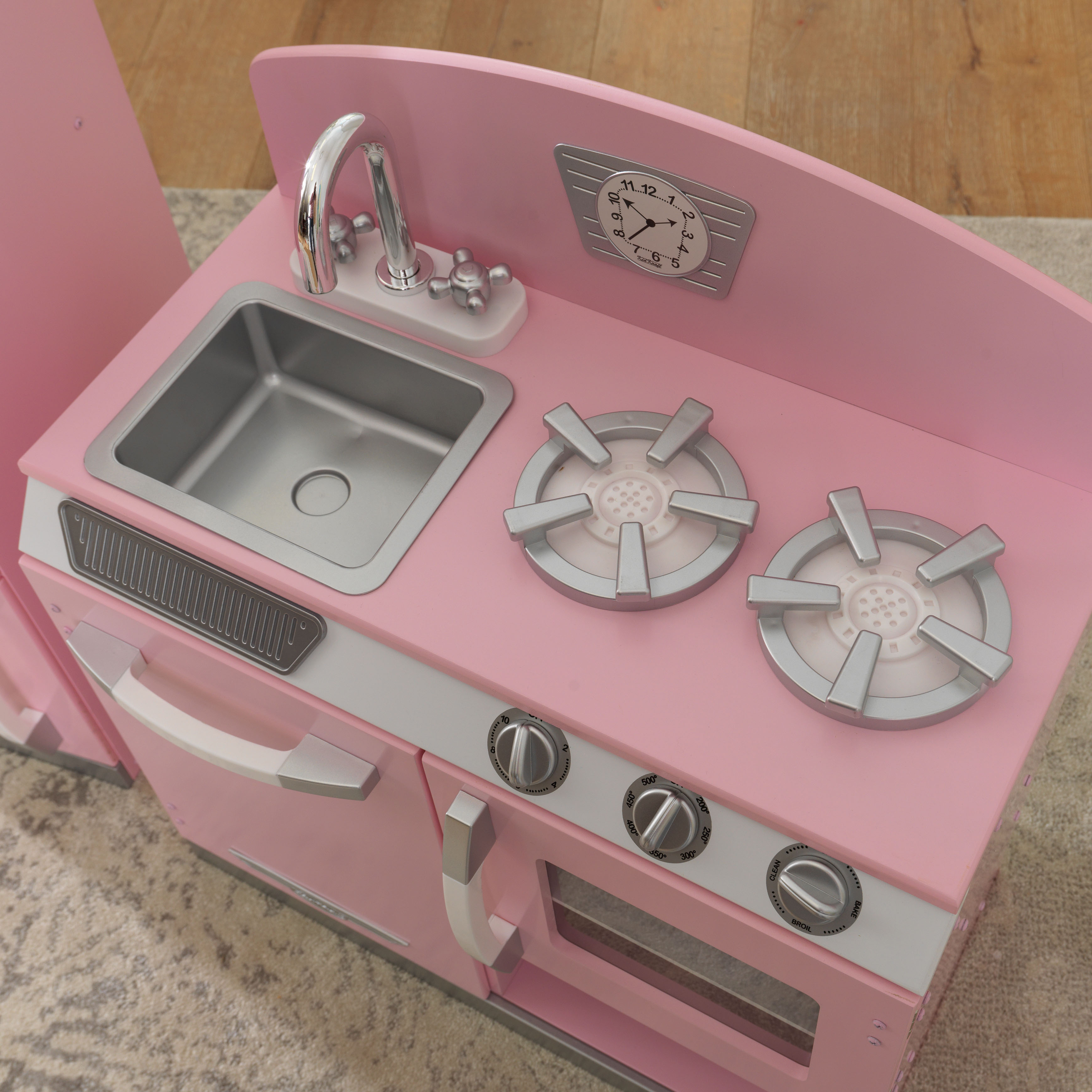 KidKraft Pink Retro Wooden Play Kitchen and Refrigerator 2-Piece Set - image 3 of 14
