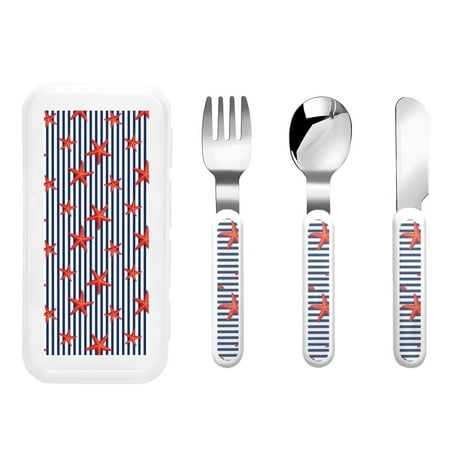 

Matuu Starfish Navy Blue Stripe for Stainless Steel Kids Cutlery and Toddler Flatware Kids Utensil Set includes Knives Forks Spoons Ideal for Home and Preschools